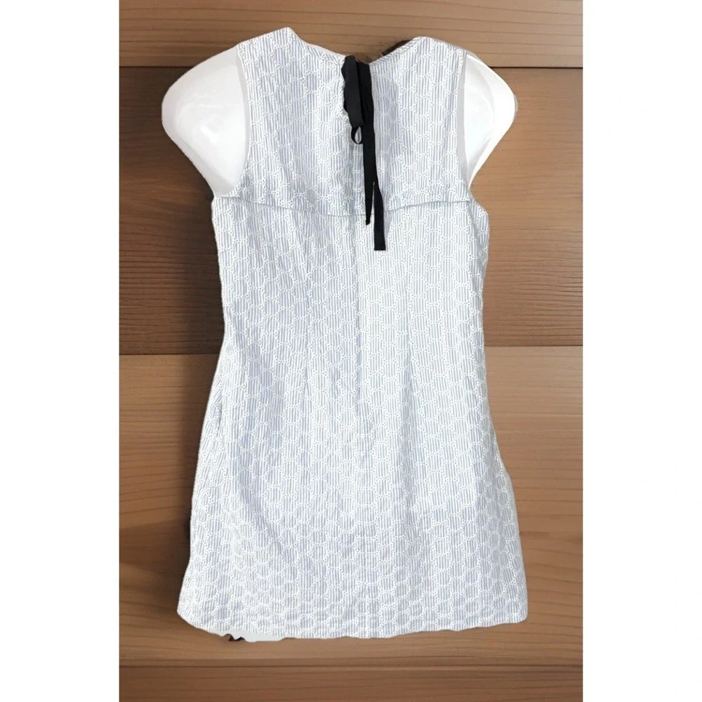 J. Crew Dress Womens 10 Blue White Seersucker Eyelet Shift Lined Side Pocket